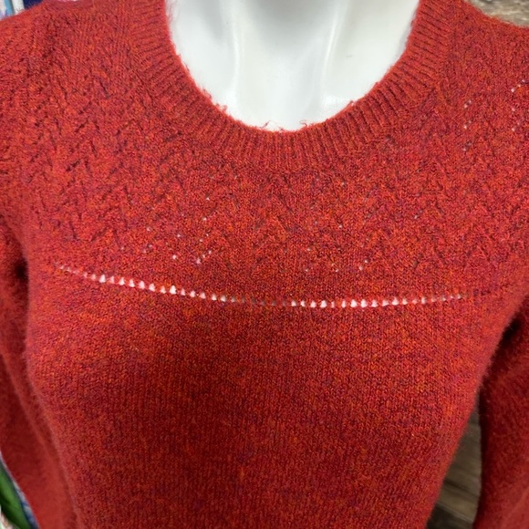 LOFT Red Crew Neck Sweater with Ribbed Details - Picture 4 of 9